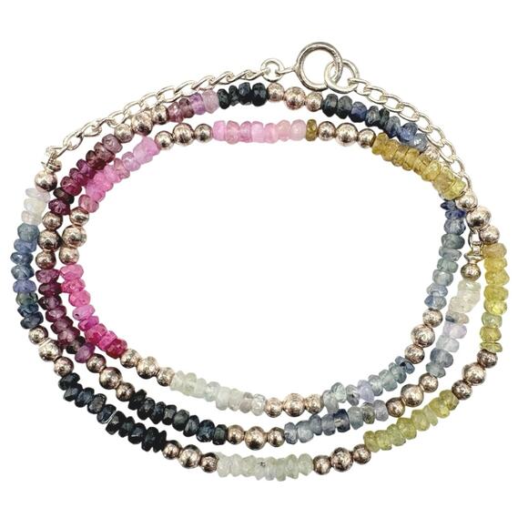 Multicolor Sapphire Necklace in Rainbow Ombré & Silver - Picture 4 of 7